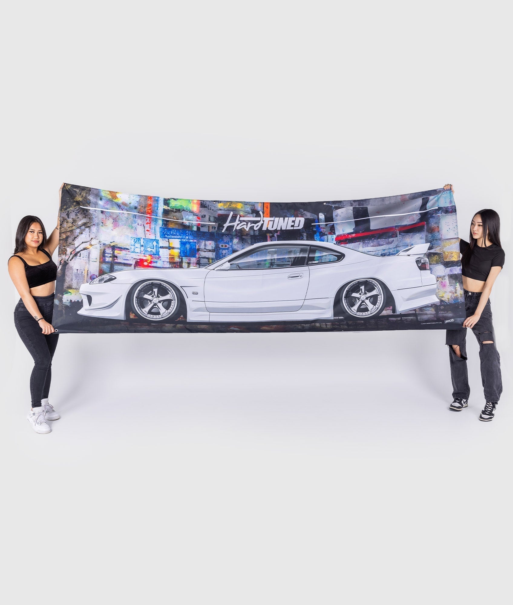Giant Nissan Silvia White S15 Garage Flag - Hardtuned